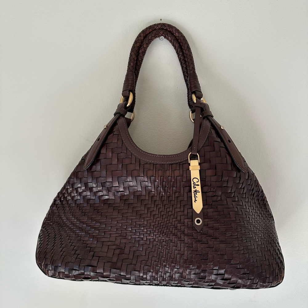 VTG 90s Y2K COLE HAAN GENEVIEV Triangle Woven Leather Shoulder-bag Hobo Tote